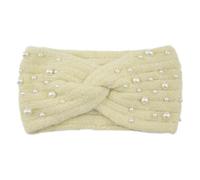 NFEKLFI diadema de invierno Diademas cruzadas de punto con perlas for mujer y niña, hechas a mano. Accesorios for el cabello, ideales(Beige)