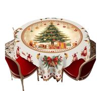 NFEKLFI Mantel Navidad Round and Rectangular Tablecloth, Various Sizes, Charming Tree Snow Scene Gold, Garden Decoration(Round (152) Cm)
