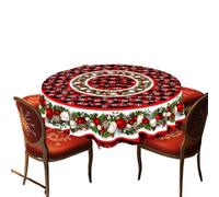 NFEKLFI Mantel Navidad Round and Rectangular Tablecloth, Various Sizes, Snowball Green Vine Snowflake Red Plaid(Round (152) Cm)
