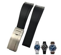 NFFRK Correa de reloj de goma de 20mm apta para IWC Mark Omega Seamaster 300 AT150 correa de reloj de goma con eslabones metálicos Correa deportiva con extremo curvado(Black)