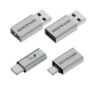 NFHK - Adaptadores, 4 unidades/set, bloqueador de datos USB 3.1 tipo A macho/hembra a USB-C macho/hembra, eliminación de datos, protección contra juice-jack, rechazo de piratería, adaptador solo para