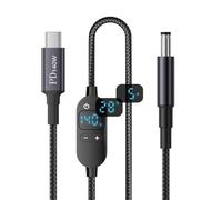 NFHK Cable de carga rápida tipo C USB-C con entrada a 20 V, 15 V, 12 V, 9 V y 5 V CC, salida de 5,5 x 2,5 mm, indicador LED inteligente, 100 W, 140 W y 65 W PD para portátiles