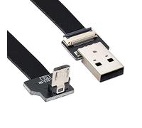NFHK Down Angled USB 2.0 Type-A Male to Micro USB 5Pin Male Data Flat Slim FPC Cable for FPV & Disk & Phone 50cm