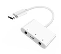 NFHK Tipo C USB-C a Dual 3.5mm Audio AUX & MIC Tarjeta de sonido con adaptador de carga PD compatible con laptop Tablet Teléfono