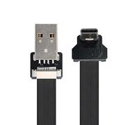 NFHK Up Down Angled USB 2.0 Type-A Male to USB-C Type-C Male Data Flat Slim FPC Cable for FPV & Disk & Phone 50CM