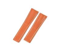 NFJNFCF Correa de reloj de cuero de vaca exquisita de capa superior seleccionada, Compatible con Breitling Aviation Timing Super Ocean Avenger Pilot 22/24MM(Orange(PW)-No buckle,22mm)