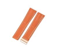 NFJNFCF Correa de reloj de cuero de vaca exquisita de capa superior seleccionada, Compatible con Breitling Aviation Timing Super Ocean Avenger Pilot 22/24MM(Orange(PW)-Rose-Z16,22mm)