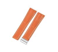 NFJNFCF Correa de reloj de cuero de vaca exquisita de capa superior seleccionada, Compatible con Breitling Aviation Timing Super Ocean Avenger Pilot 22/24MM(Orange(PW)-Steel-Z16,22mm)