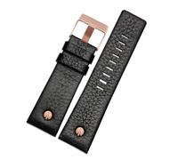 NFJNFCF Correa de reloj de cuero genuino compatible con la correa de reloj de cuero diésel Esfera grande Dz7333 Dz7348 Dz4318 Accesorios for hombres y mujeres(Black-rose gold,24mm)
