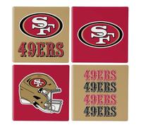 NFL - Juego de posavasos de San Francisco 49ers con organizador de madera, 4 posavasos de piedra de cerámica con soporte de madera, decoración de mesa de fútbol para el hogar, bar, cueva de hombre