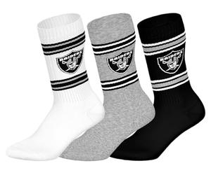 NFL LAS VEGAS RAIDERS 3pk Crew Socks - WHT/MGR/BLK - 39/42