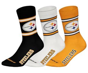 NFL Pittsburgh Steelers 3pk Crew Socks Calcetines, Negro/Blanco/Amarillo, 39-42 Unisex