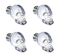 NFLOBD 4 piezas Tirador de cristal transparente de calavera, Pomo de puerta de cajón de cocina, tirador de armario, para muebles de dormitorio, mesita de noche, tocador (transparente)