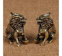 NFOQRVKW Figuras Estatua de Qi Lin de la Bestia mítica China de Bronce Antiguo, 1 par de Adornos de Animales de Cobre, Decoraciones for el salón Feng Shui del hogar de la Suerte