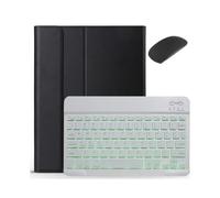 NFQZAWSKX Accesorios Funda extraíble para teclado mágico, soporte de cuero PU para PC, compatible con Samsung Galaxy Tab S7 Plus de 12.4 pulgadas (SM-T970/T976B)(Black+White Retroiluminado Keyboard)