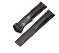NFRFK Correa inferior de piel auténtica con textura de fibra de carbono para pulsera TAG negra con correa de línea roja de 20 mm con hebilla plegable, 22mm, Acetato, Sin piedra preciosa