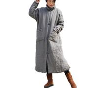 NFYM Abrigo largo de invierno para mujer, chaqueta acolchada gruesa, cuello mandarina, botones, Gris, talla nica