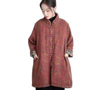 NFYM Abrigos acolchados de algodón para mujer, longitud media, largo, holgado, acolchado, estilo kimono, chaquetas de invierno de estilo chino, Rojo oscuro, Talla única