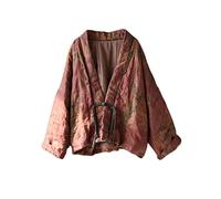 NFYM Chaqueta acolchada corta para mujer con cuello en V y cuello de chal con hombros caídos vintage Outwear, Rojo, Talla Única