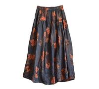 NFYM Falda larga larga con forro de algodón y cintura elástica con estampado floral bohemio para mujer, Flor negra, Talla Única