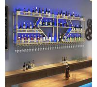 NGAMITSX Estantes flotantes de Gran tamaño para Barra de Pared con luz LED, Soporte de exhibición de Hierro, Soporte para Vino, Estante de exhibición de Botellas de Licor de Metal de Gran Capacidad,