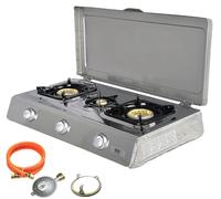 NGB-300C Acero Inox. Camping Cocina de Gas 3 Llama Wok Cocinilla con Tapa