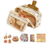 Ngbbby Estuche para lápices de carpincho, Estuche para lápices Multicapa, Bolso de carpincho con Cremallera con bolígrafo, Llavero de muñeca, Broche, Pegatinas, Nota Adhesiva y Clip, Lindo