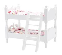 Ngbbby Litera de casa de muñecas de Madera a Escala 1:12 con Escalera, Ropa de Cama Floral, Cama de muñeca Realista DIY, Cuna para Muebles de casa de muñecas, Color Blanco