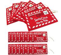 Ngbbby Sobres navideños 20pcs Sobres Rojos de Santa con Carta Colgante de Cuerda a Santa Claus Bordados Tarjetas de Dulces de Navidad Bolsas para Decoraciones de árboles de Navidad