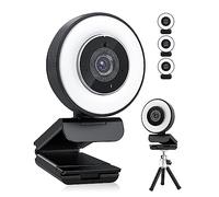 NGBFF Webcam, Cámara Web HD 4k 30 fps con Anillo de luz Ajustable y micrófono, cámara Web de Enfoque automático con Cubierta de privacidad for conferencias, transmisión en Vivo, grabación