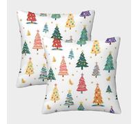 NGGADIWEG Árboles de Navidad Estilo Festivo Dibujado a Mano Funda Almohada 3D Personalizada con Diseño, Transpirable Y Lavable, Cumpleaños, Navidad Y Madres 45x45cm