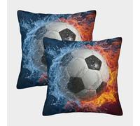 NGGADIWEG Balón de fútbol Fuego Agua Funda Almohada 3D Personalizada Estilo gráfico Deportivo dinámico con Diseño, Transpirable Y Lavable, Cumpleaños, Navidad Y Madres 40x40cm