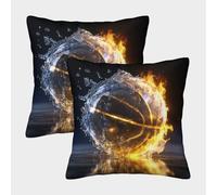 NGGADIWEG Baloncesto Salpicadura de Fuego Arte Digital fantástico Funda Almohada 3D Personalizada con Diseño, Transpirable Y Lavable, Cumpleaños, Navidad Y Madres 40x40cm