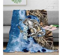 NGGADIWEG Estampado 3D Bass Fish Arte frazada Microfibra Ropa de Cama esponjosa Al Aire Libre Fishing Manta de salón cálida y Transpirable no desprende Pelusa para salón 70×80inch(180x200cm)