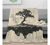NGGADIWEG Estampado 3D Bonsai Tree Manta de Cama Microfibra Ropa de Cama esponjosa Minimalist Landscape Arte Manta de sofá Lavable para jóvenes inquilinos 60x80inch(150x200cm)