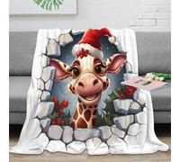 NGGADIWEG Estampado 3D Christmas Giraffe Manta de salón Microfibra Ropa de Cama Anti-Bolitas Dibujo Festive Design Plaid de salón Suave y cálido Lavable para salón 80×90inch(200x230cm)