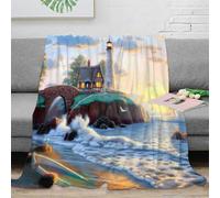 NGGADIWEG Estampado 3D Coastal Lighthouse Scene frazada Microfibra Ropa de Cama Premium Pintura Sunset Manta térmica Transpirable para Regalos para Familiares 70×80inch(180x200cm)