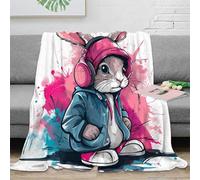 NGGADIWEG Estampado 3D Conejo with Headphones Manta Ropa de Cama esponjosa y cálida Street Arte di Manta térmica Transpirable Anti-Bolitas no desprende Pelusa para Uso doméstico 80×90inch(200x230cm)