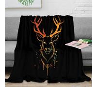 NGGADIWEG Estampado 3D Deer Head Arte frazada Microfibra Ropa de Cama Lavable en Lavadora Stylized Wildlife Design Plaid de frazada Suave para Regalos para familias con niños 70×80inch(180x200cm)