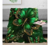 NGGADIWEG Estampado 3D Emerald Butterfly Plaid de Cama Ropa de Cama Esponjoso y cálido Arteistic Digital d Manta de sofá Anti-Bolitas no desprende Pelusa para Uso Diario en casa 50x60inch(127x152cm)