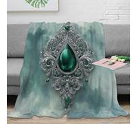 NGGADIWEG Estampado 3D Emerald Pendant Plaid de salón Microfibra Ropa de Cama Esponjoso y cálido Vintage Ornate Jewelry Manta de habitación Transpirable Lavable para habitación 40x50inch(100x130cm)