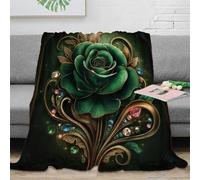NGGADIWEG Estampado 3D Emerald Rose Manta de Cama Microfibra Ropa de Cama Anti-Bolitas Ornate Floral Design Manta de Cama cálida para Regalos para Solteros y Parejas 70×80inch(180x200cm)