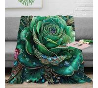 NGGADIWEG Estampado 3D EmeraldRose Manta de Cama Microfibra Ropa de Cama Transpirable ArteisticGardenStyle Plaid de Cama Anti-Bolitas para jóvenes en habitación compartida 70×80inch(180x200cm)