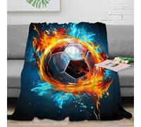 NGGADIWEG Estampado 3D Fire Soccer Ball Manta de habitación Microfibra Ropa de Cama Anti-Bolitas Dynamic Sports Arte Plaid de habitación Suave para Regalos para la habitación 40x50inch(100x130cm)