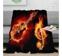 NGGADIWEG Estampado 3D Flaming Guitar Manta de Cama Microfibra Ropa de Cama retiene el Calor Music Arte Design Manta de sofá Lavable no desprende Pelusa para Toda la Familia 50x60inch(127x152cm)