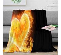 NGGADIWEG Estampado 3D Flaming hearte Design Manta de Cama Microfibra Ropa de Cama no desprende Pelusa Passion Fire Arte Manta de habitación cálida para jóvenes Solteros 80×90inch(200x230cm)