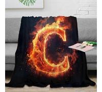 NGGADIWEG Estampado 3D Flaming Letter C Manta Microfibra Ropa de Cama Anti-Bolitas y cálida Fire Design Plaid Compacto para jóvenes en traslados laborales 50x60inch(127x152cm)