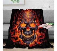 NGGADIWEG Estampado 3D Flaming Skull Arte Manta de Viaje Microfibra Ropa de Cama compacta Dark Gothic Manta de Viaje Suave para jóvenes en Vacaciones 60x80inch(150x200cm)