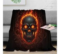 NGGADIWEG Estampado 3D Flaming Skull Plaid de frazada Microfibra Ropa de Cama Suave Gothic Horror Design frazada Anti-Bolitas para Regalos para Amigos 40x50inch(100x130cm)