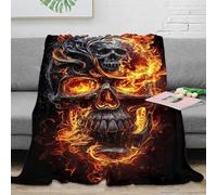 NGGADIWEG Estampado 3D Flaming Skull Plaid Microfibra Ropa de Cama Anti-Bolitas y Suave Dark Arte Manta para Aire Acondicionado esponjosa no desprende Pelusa para Verano 50x60inch(127x152cm)